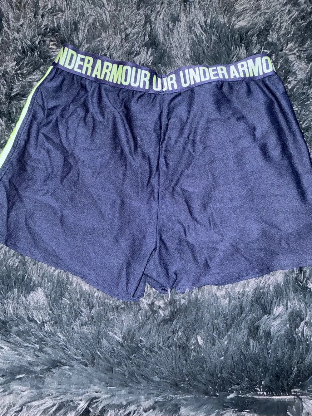 Under Armour women’s  Navy & Lime Athletic Shorts with Branded Waistband